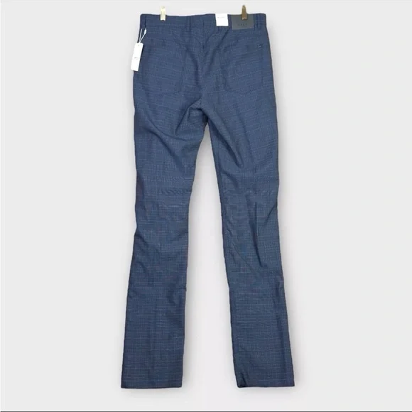 Brax Cooper Fancy Regular Fit Chino Pants Mens 35x36 Blue Plaid Unhemmed Leg NWT